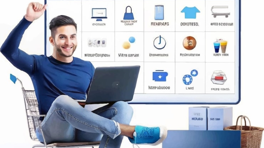 ecommerce-sitting-chair-with-laptop-shopping-cart_1147637-2249